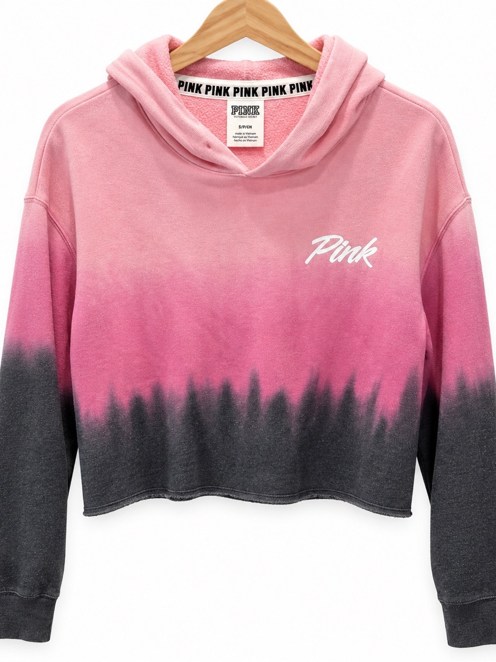 Victoria’s Secret PINK S Pink Charcoal Ombré Cropped Hoodie Y2K